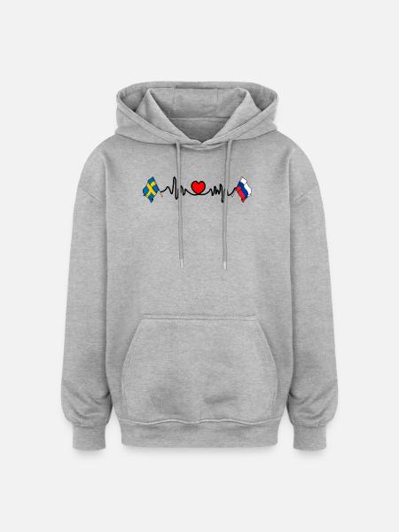 Cardio heart Drapeau Suède, drapeau Russie - Sweat à capuche oversize unisexe - gris chiné