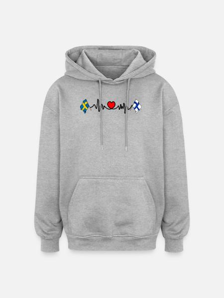Cardio coeur Drapeau Suède, drapeau Finlande - Sweat à capuche oversize unisexe - gris chiné
