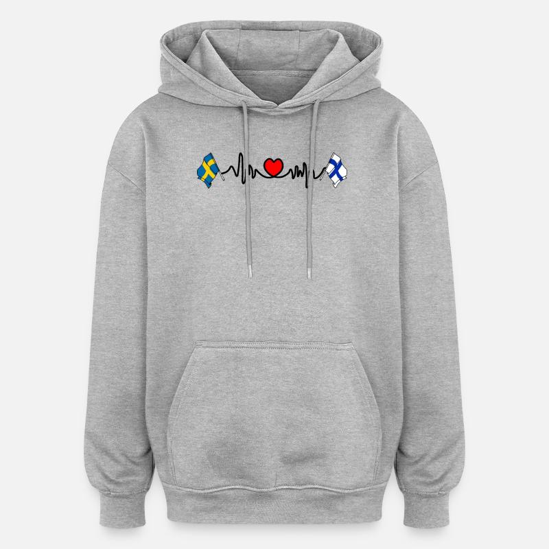 Cardio coeur Drapeau Suède, drapeau Finlande - Sweat à capuche oversize unisexe - gris chiné