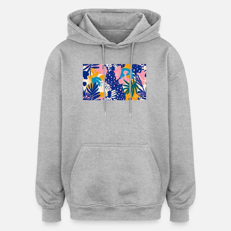 Motif abstrait tropical - Sweat à capuche oversize unisexe - gris chiné