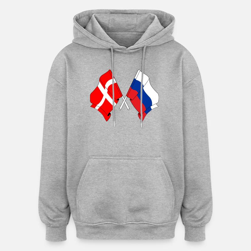 Drapeau Danemark, drapeau Russie - Sweat à capuche oversize unisexe - gris chiné