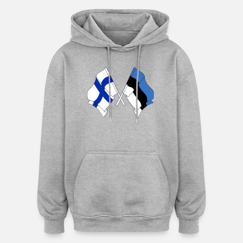 Drapeau Finlande, drapeau Estonie - Sweat à capuche oversize unisexe - gris chiné