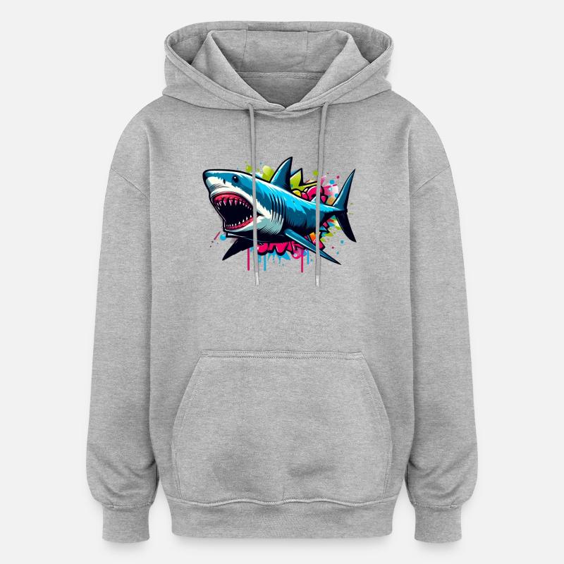 Requin - Sweat à capuche oversize unisexe - gris chiné