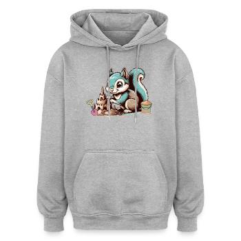 Cute cartoon squirrel in sandbox - Oversized Unisex Hoodie - heather grey - Front - Noah (186cm)