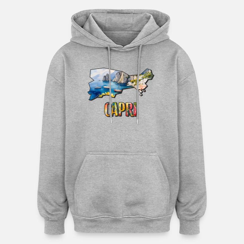 Carte à l’aquarelle Capri - Sweat à capuche oversize unisexe - gris chiné