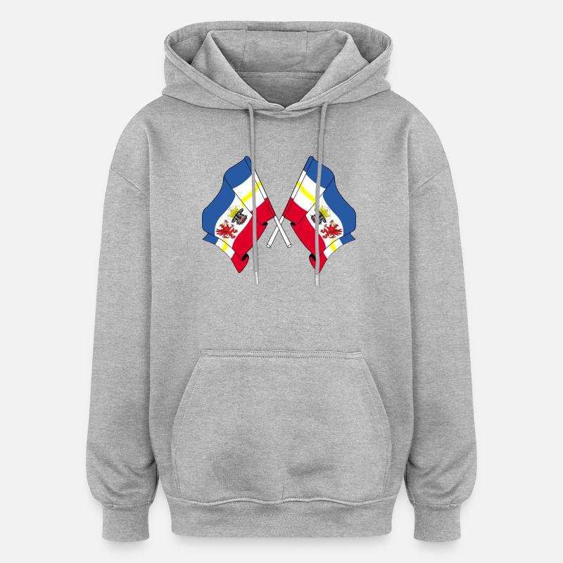 Deux drapeaux Mecklembourg-Poméranie-Occidentale - Sweat à capuche oversize unisexe - gris chiné