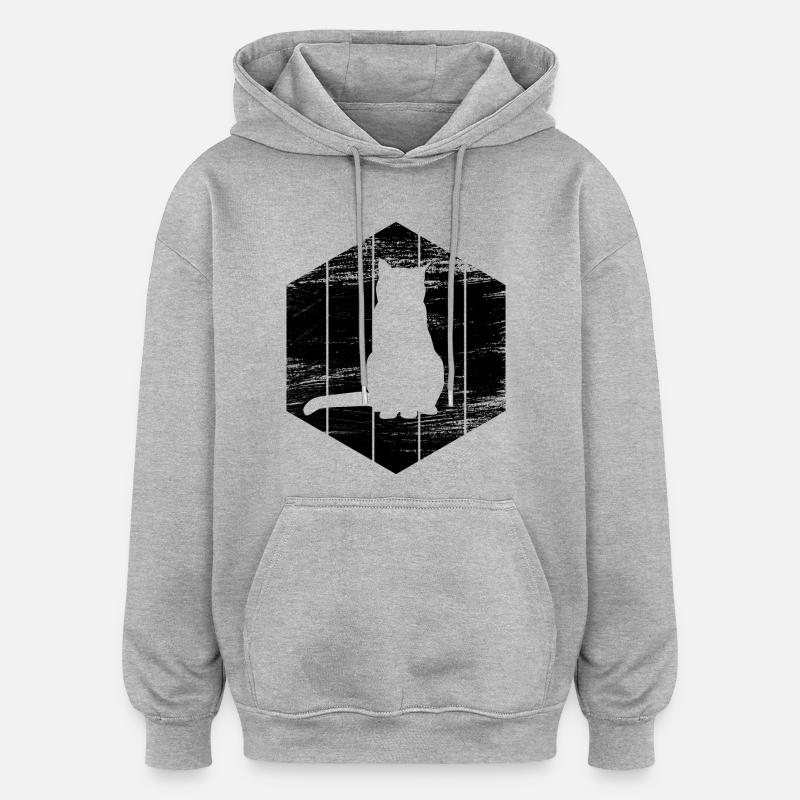 Dessin de chat - Sweat à capuche oversize unisexe - gris chiné