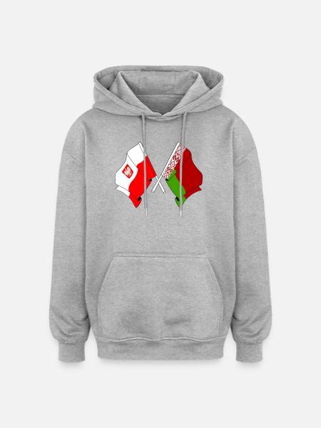 Drapeau de la Pologne, Russie Blanche - Sweat à capuche oversize unisexe - gris chiné
