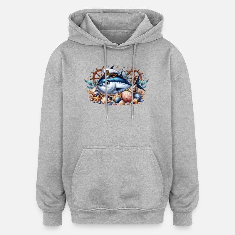 Capitaine Thon - Sweat à capuche oversize unisexe - gris chiné