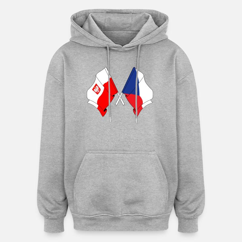 Drapeau Pologne, République tchèque - Sweat à capuche oversize unisexe - gris chiné