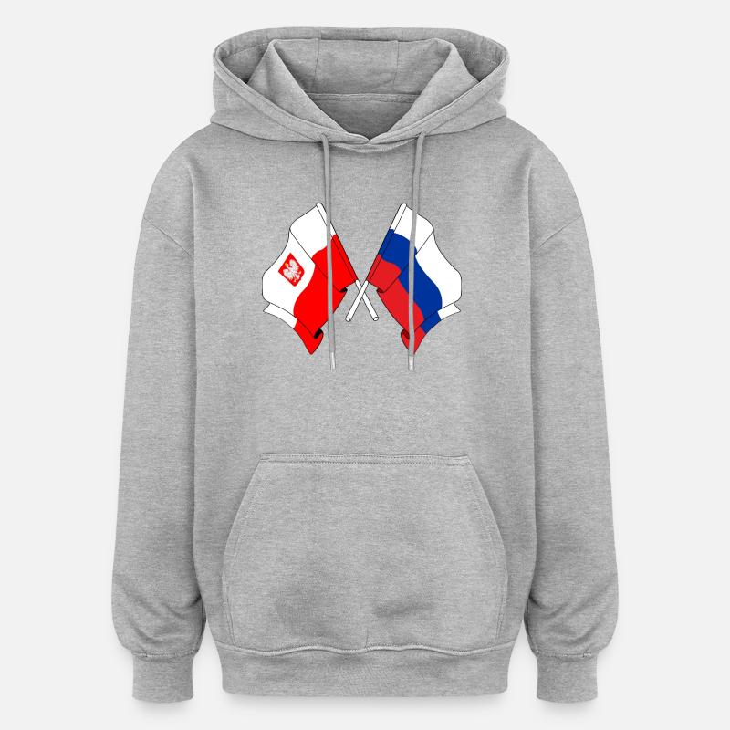 Drapeau Pologne, Russie - Sweat à capuche oversize unisexe - gris chiné