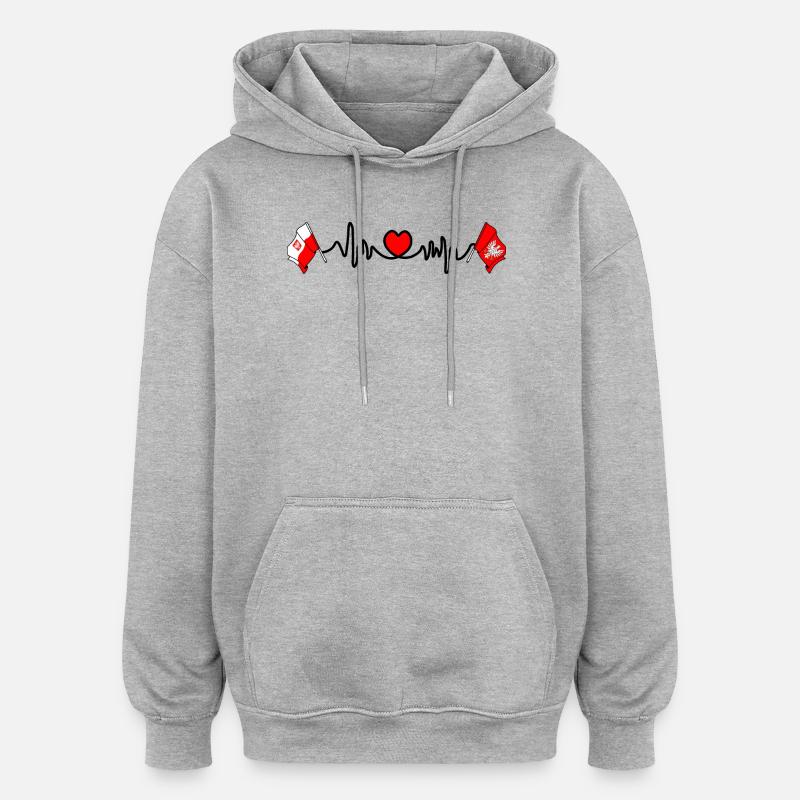 Cardio cardiaque Drapeau Pologne, Mazovie - Sweat à capuche oversize unisexe - gris chiné