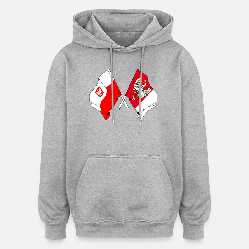 Drapeau de la Pologne, Grande-Pologne croisée - Sweat à capuche oversize unisexe - gris chiné