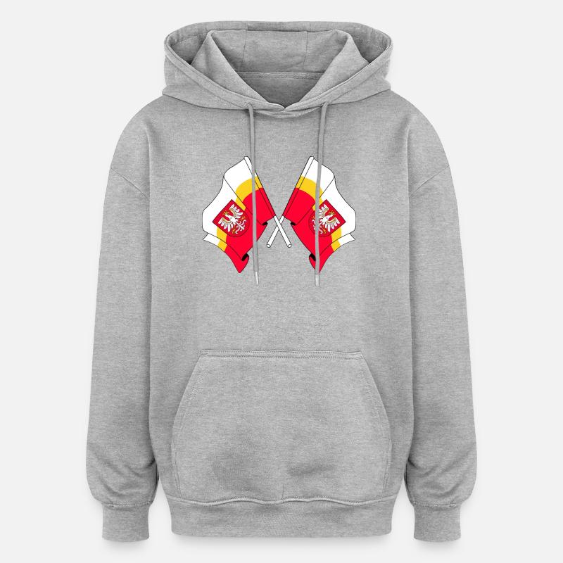 Deux drapeaux Petite Pologne - Sweat à capuche oversize unisexe - gris chiné