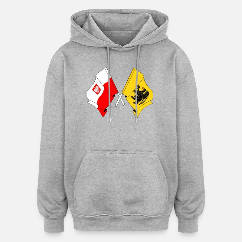 Drapeau Pologne, Poméranie - Sweat à capuche oversize unisexe - gris chiné
