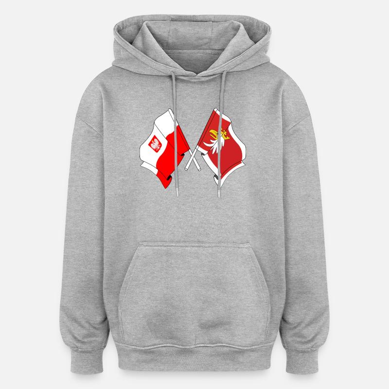 Drapeau Pologne, Warmie Mazurie - Sweat à capuche oversize unisexe - gris chiné