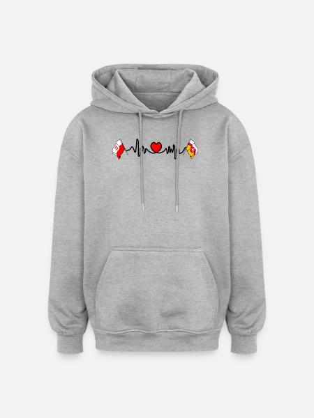 Cardio heart Drapeau Pologne, drapeau Lubin - Sweat à capuche oversize unisexe - gris chiné