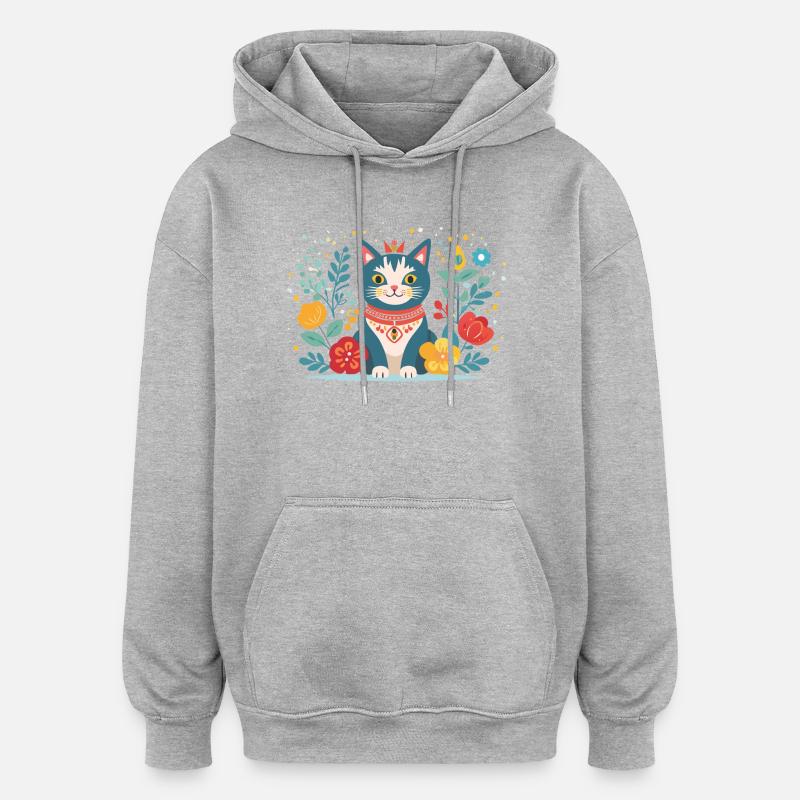 chat mignon - Sweat à capuche oversize unisexe - gris chiné