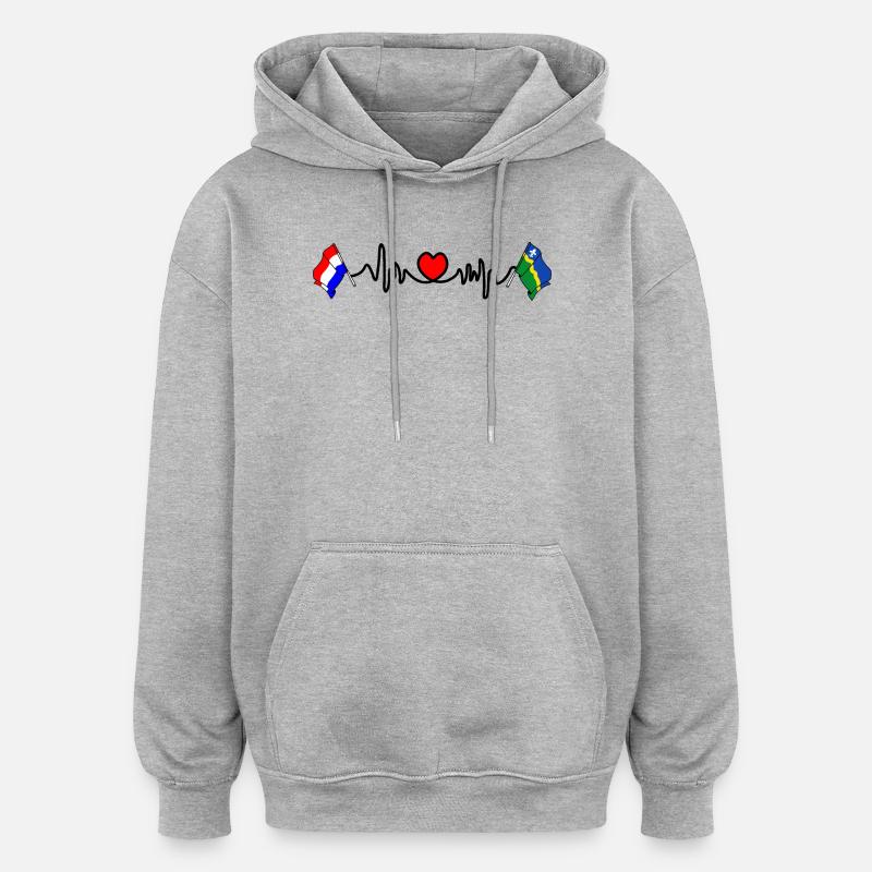 Cardio coeur Drapeau Pays-Bas, Flevoland - Sweat à capuche oversize unisexe - gris chiné