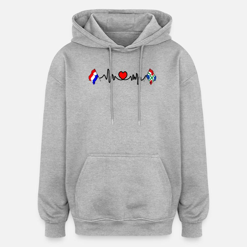 Cardio coeur Drapeau Pays-Bas, Groningue - Sweat à capuche oversize unisexe - gris chiné