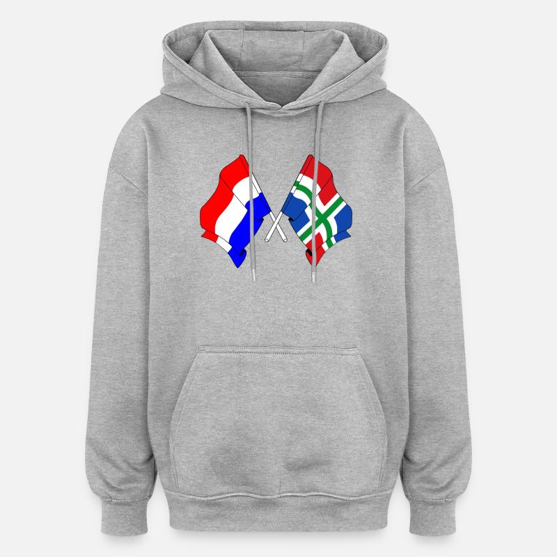 Drapeau Pays-Bas, Groningue - Sweat à capuche oversize unisexe - gris chiné