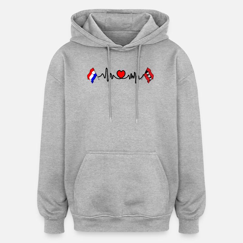 Cardio coeur Drapeau Pays-Bas, Amsterdam - Sweat à capuche oversize unisexe - gris chiné