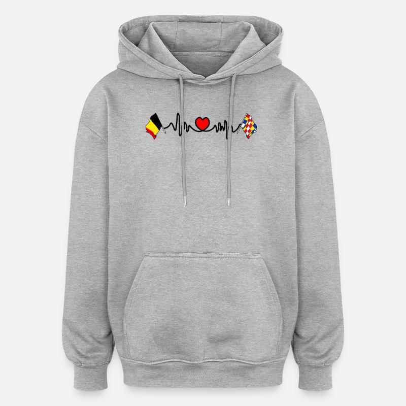 Coeur cardio avec drapeau Belgique, Anvers - Sweat à capuche oversize unisexe - gris chiné