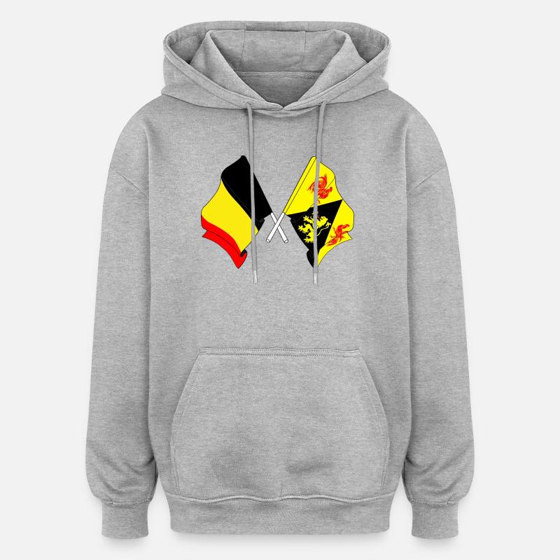 Drapeau Belgique et drapeau Brabant wallon - Sweat à capuche oversize unisexe - gris chiné