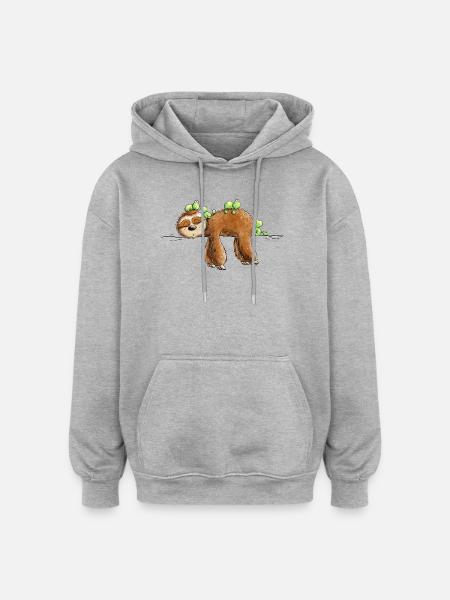 Sloth And Frog Friendship Chill - Oversized Unisex Hoodie - heather grey