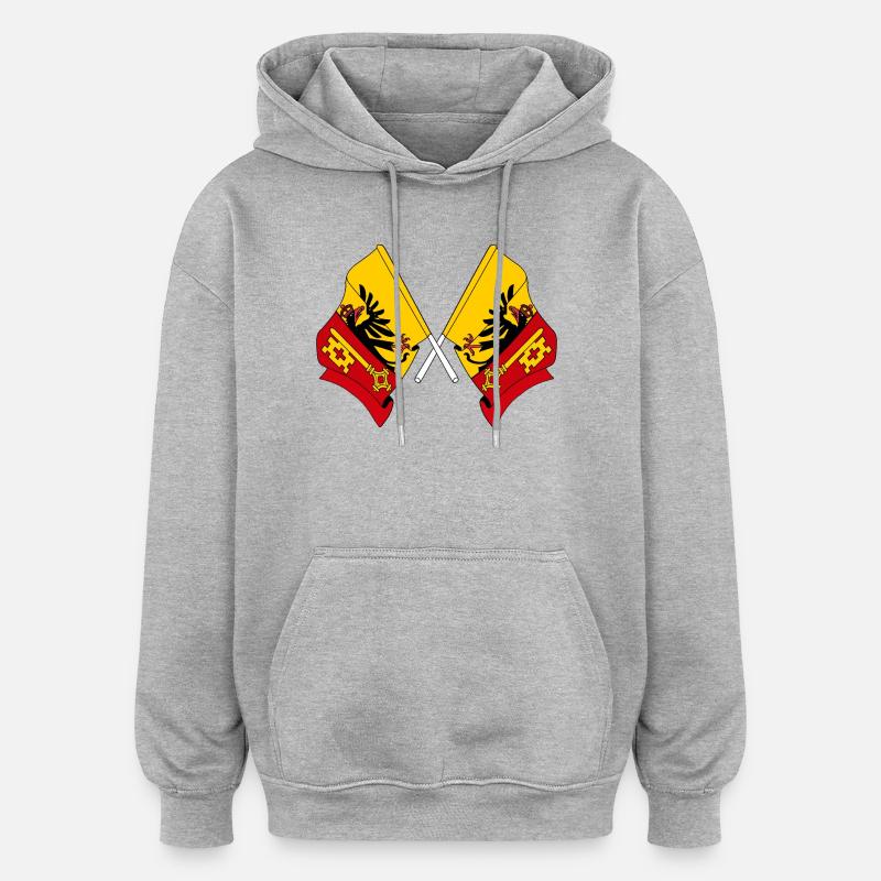 Deux drapeaux Canton de Genève, Suisse - Sweat à capuche oversize unisexe - gris chiné