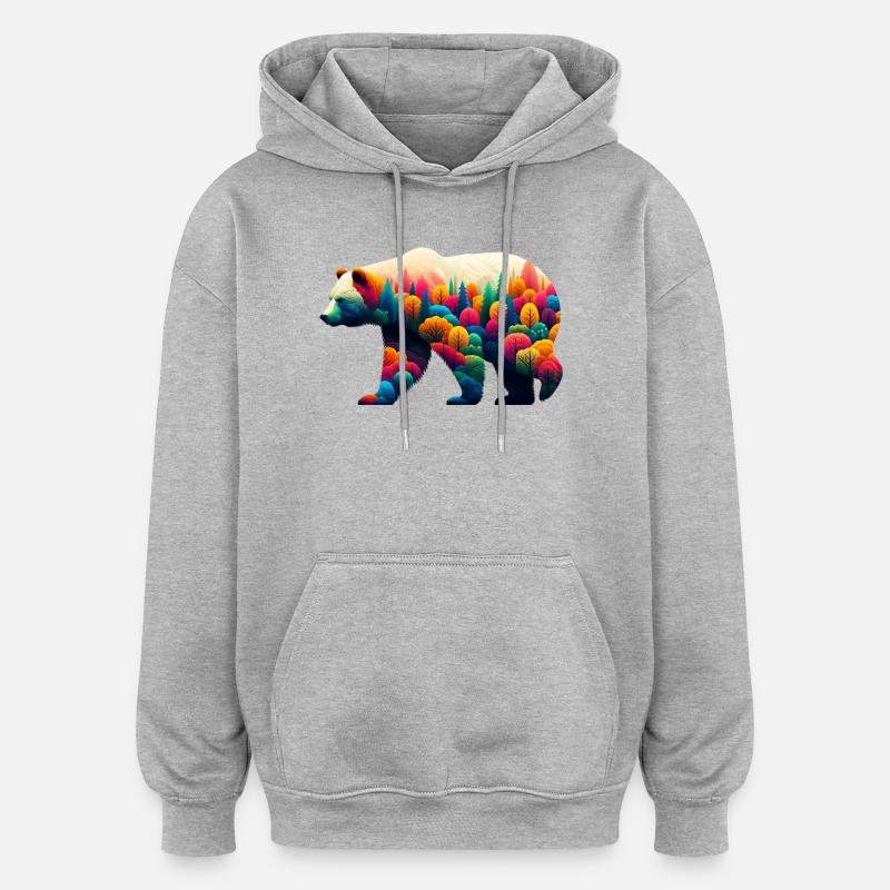 Ours - Sweat à capuche oversize unisexe - gris chiné