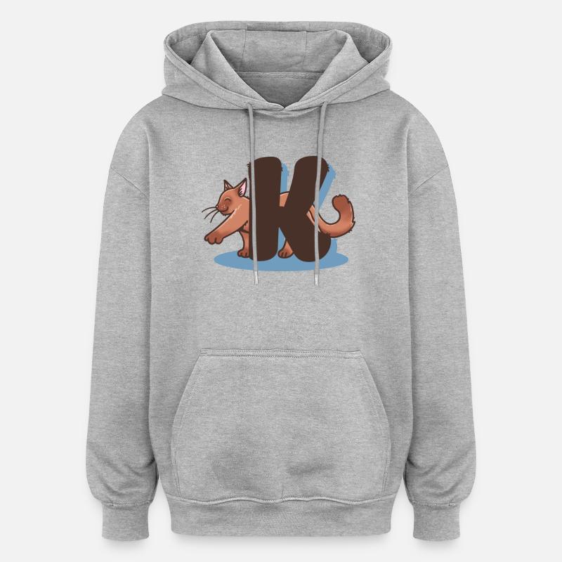 Lettre K chat - Sweat à capuche oversize unisexe - gris chiné