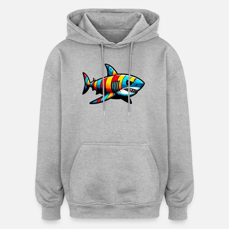 Requin - Sweat à capuche oversize unisexe - gris chiné