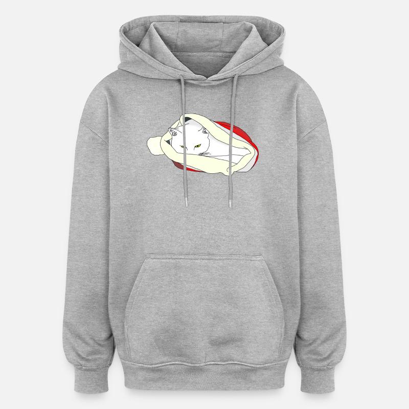 Chat de Noël - Sweat à capuche oversize unisexe - gris chiné