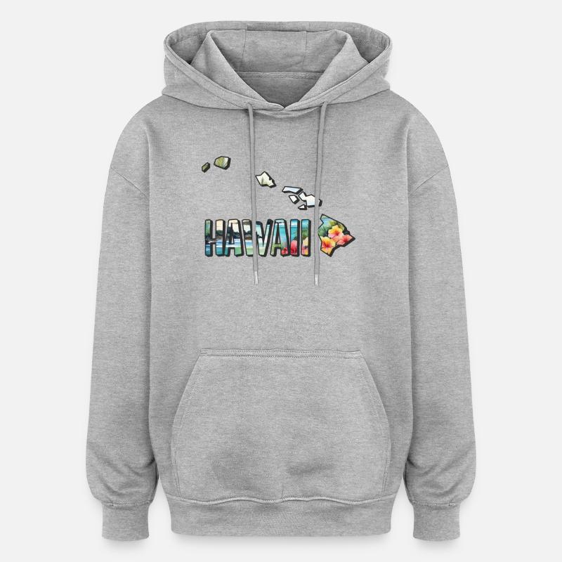 Carte à l’aquarelle d’Hawaï - Sweat à capuche oversize unisexe - gris chiné