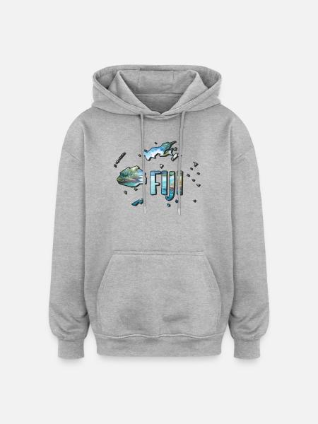 Carte à l’aquarelle Fidji - Sweat à capuche oversize unisexe - gris chiné