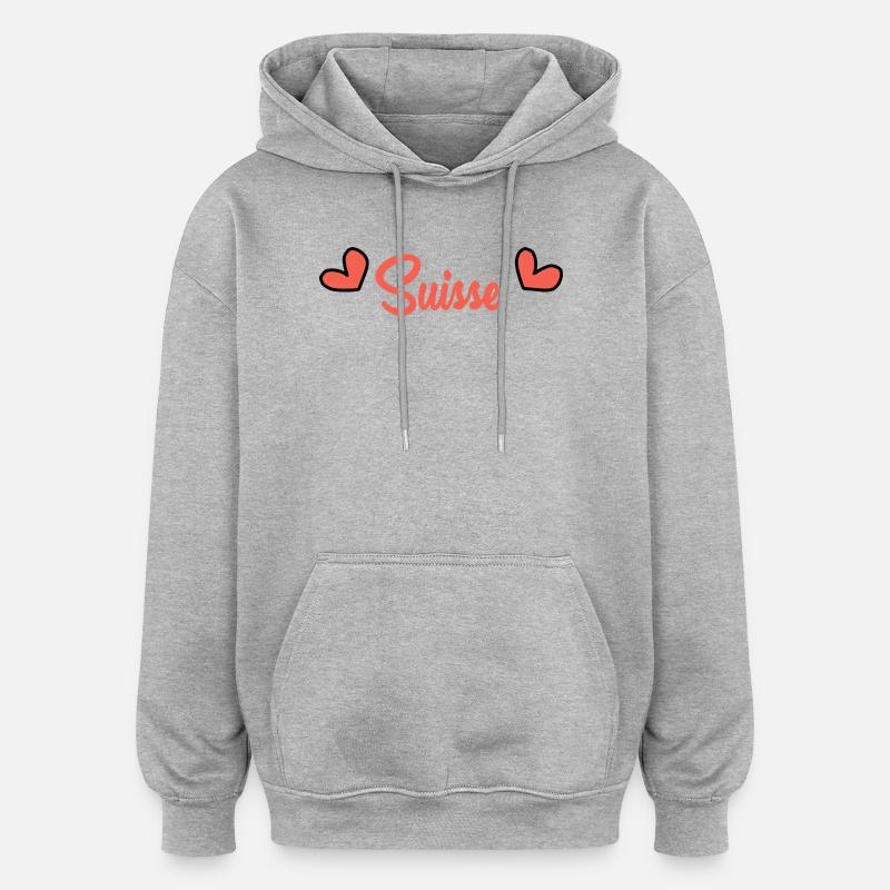 SUISSE. PAYS. GENEVE. DRAPEAU - Sweat à capuche oversize unisexe - gris chiné