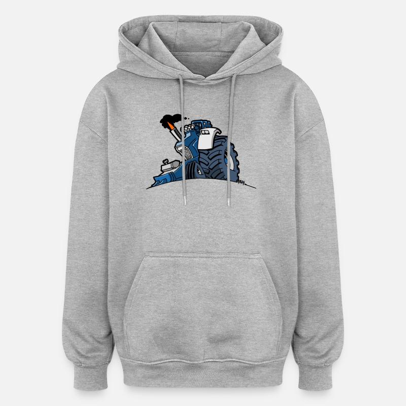 1293 DRAWSMALL BLEU - Sweat à capuche oversize unisexe - gris chiné