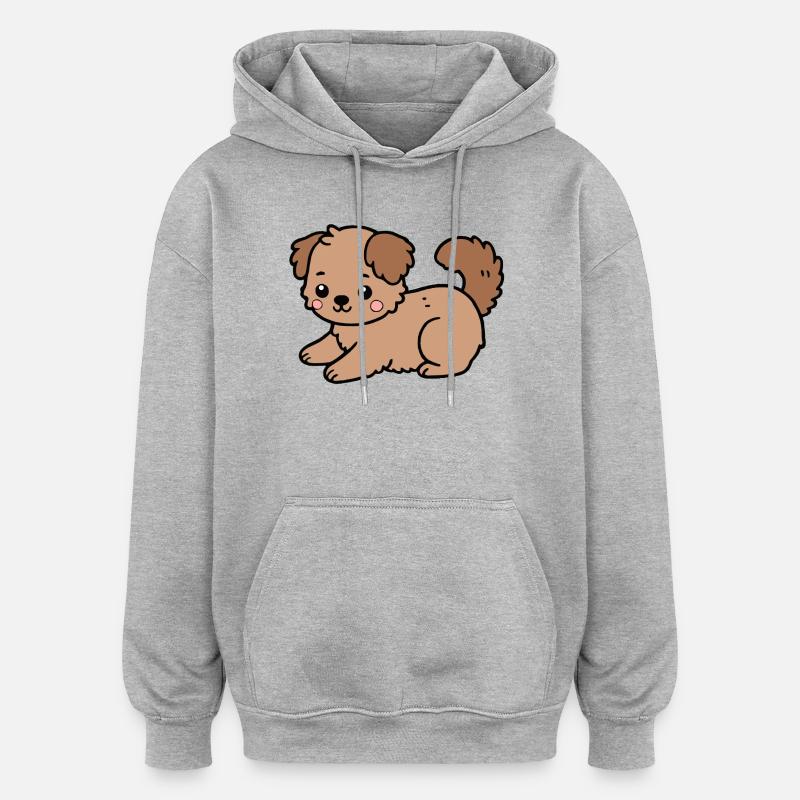 Chien - Sweat à capuche oversize unisexe - gris chiné