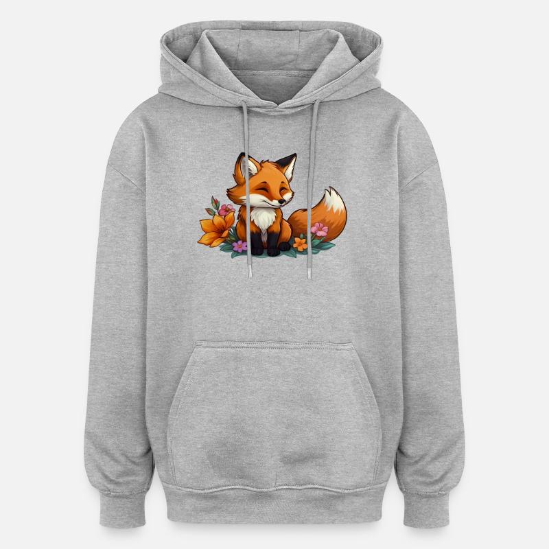 Fuchs mit Blumen - Floral Fox - Oversized Unisex Hoodie - Grau meliert