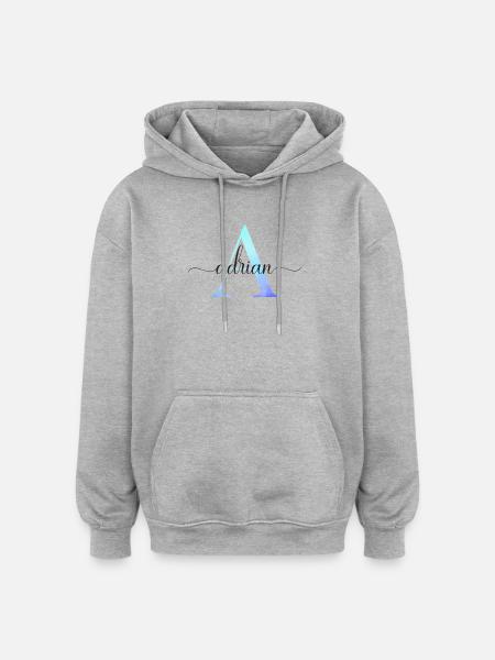 A| Monogramme | Nom | Adrien | Aquarelle - Sweat à capuche oversize unisexe - gris chiné