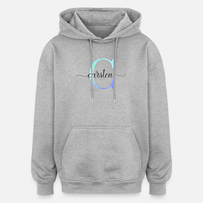 C| Monogramme | Nom | Carsten| Aquarelle - Sweat à capuche oversize unisexe - gris chiné