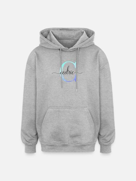 C| Monogramme | Nom | Cédric| Aquarelle - Sweat à capuche oversize unisexe - gris chiné