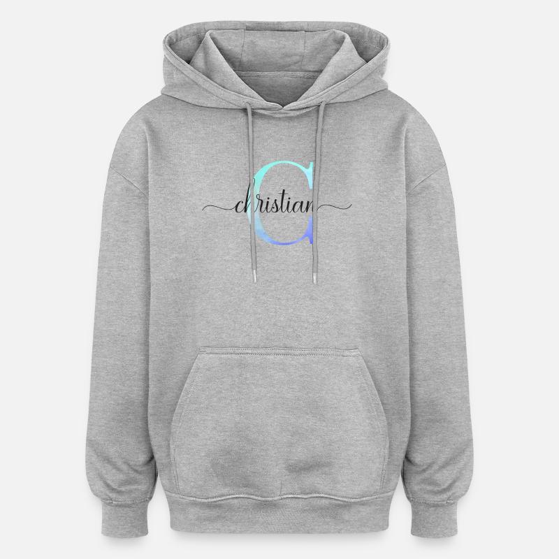 C| Monogramme | Nom | Chrétien| Aquarelle - Sweat à capuche oversize unisexe - gris chiné