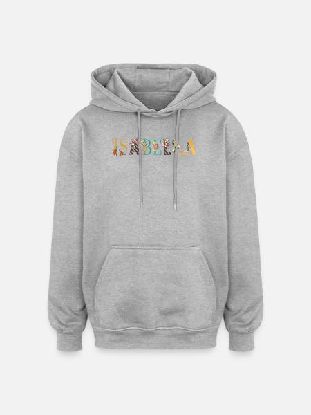 ISABELLA navnekunst med broderte blomster - Oversized unisex-hettegenser - gråmelert