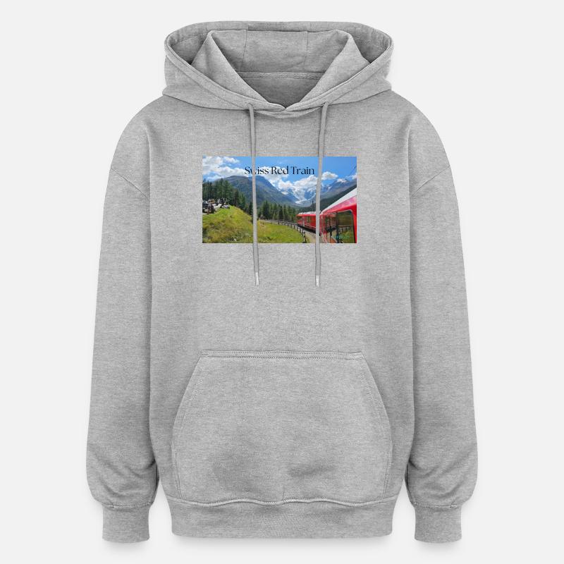 Train rouge suisse - Sweat à capuche oversize unisexe - gris chiné