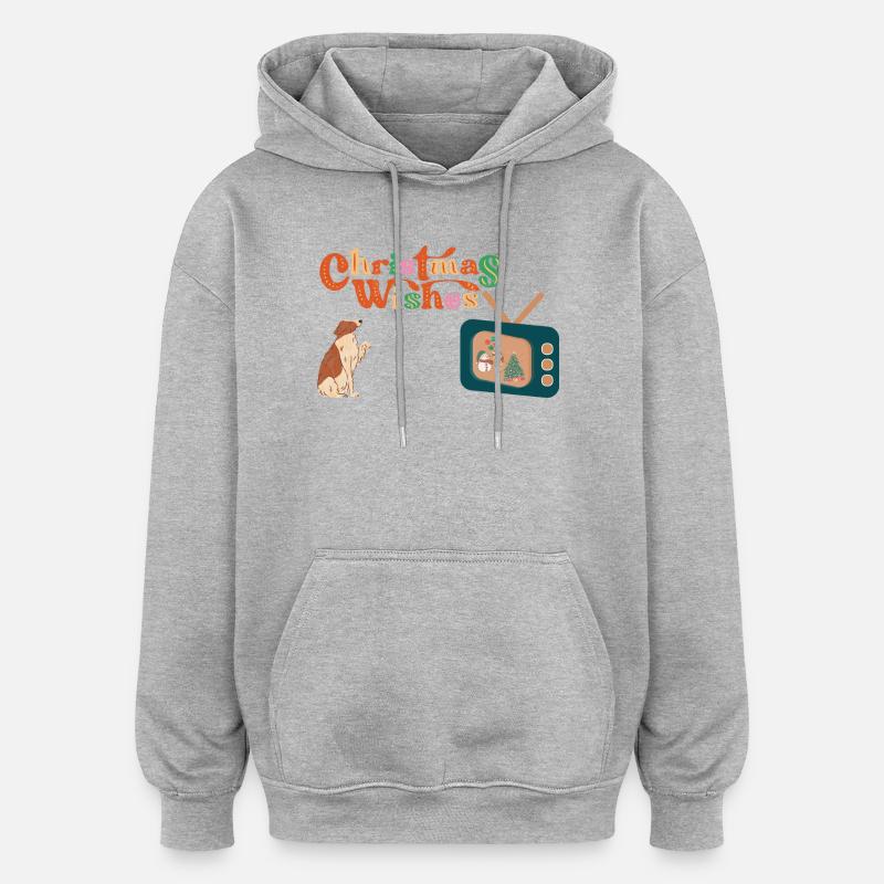 Chien devant la télé - Sweat à capuche oversize unisexe - gris chiné