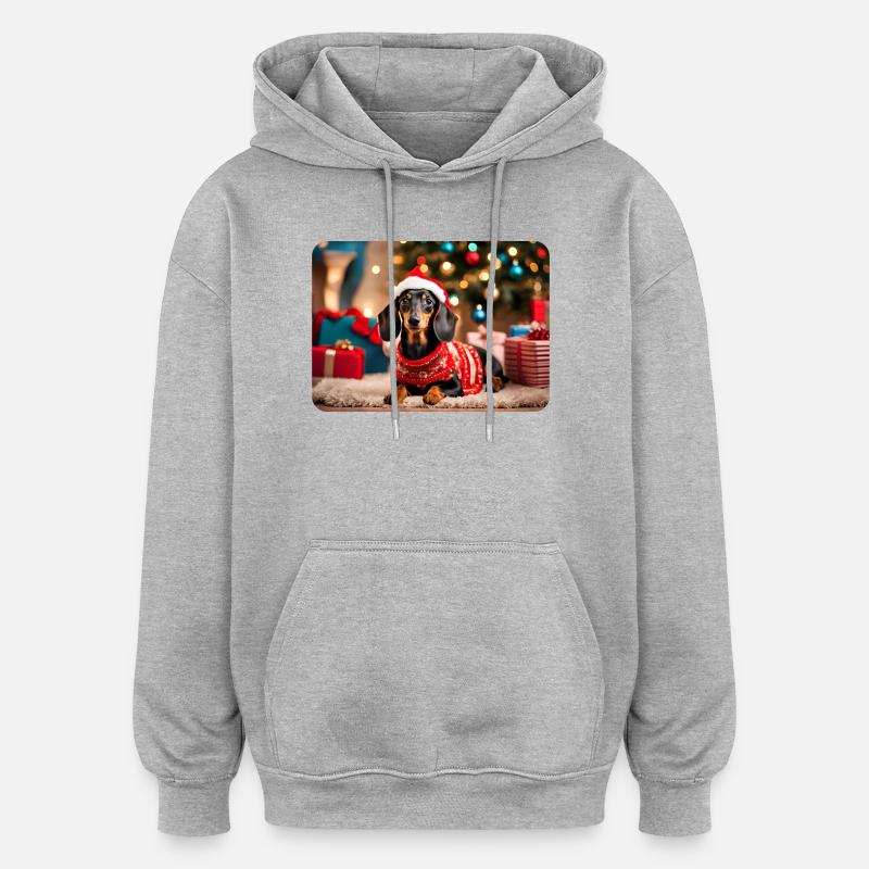 Teckel de Noël mignon - Sweat à capuche oversize unisexe - gris chiné