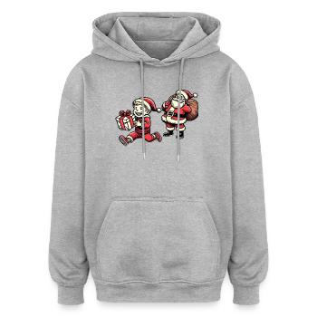 Vilain enfant avec le Père Noël - Style rétro - Sweat à capuche oversize unisexe - gris chiné - Devant - Noah (186cm)