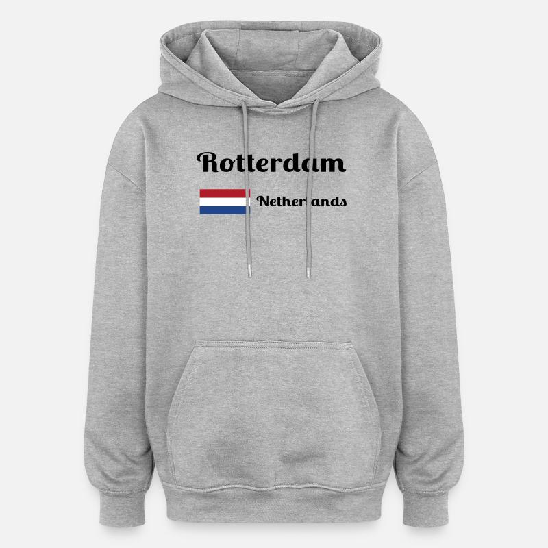 Rotterdam Pays-Bas - Imprimés élégants - Sweat à capuche oversize unisexe - gris chiné